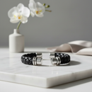 Pulseira Masculina Couro e Prata